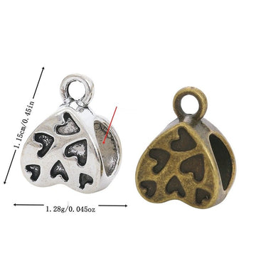 Open Heart Three Way Bail Bead in Textured Metal for Jewelry Making