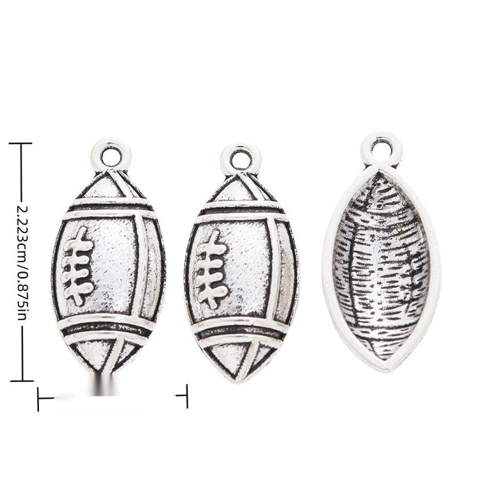 Double-Sided American Football Metal Charms in Antique Silver