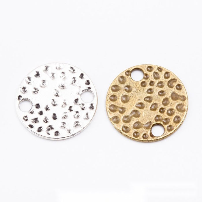 Hammered Round Two-Hole Metal Connector Disc For Jewelry Making