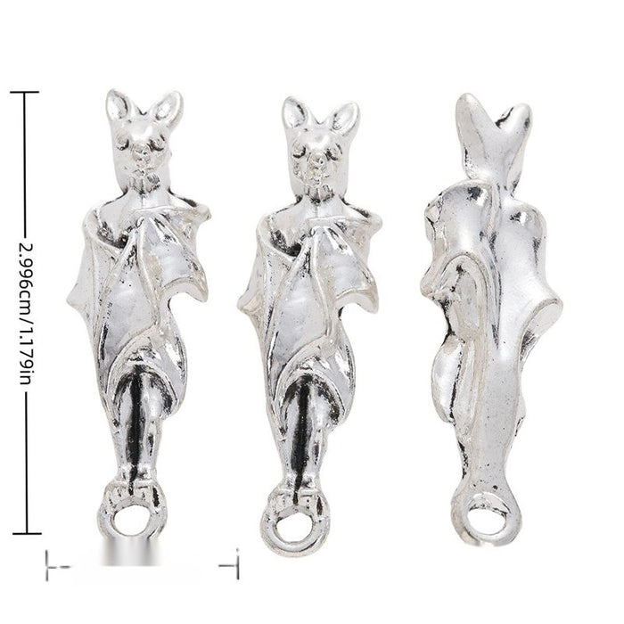 Upright Bat Metal Charm Pendant with Folded Wings for Jewelry Making