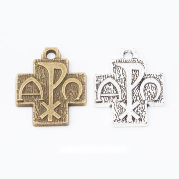Chi Rho Cross Metal Pendants in Two Antique Finishes
