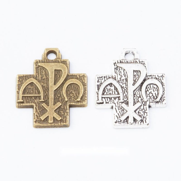 Chi Rho Cross Metal Pendants in Two Antique Finishes