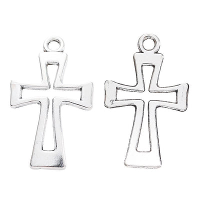 Front display of the open outline cross in its pictured metal finishes