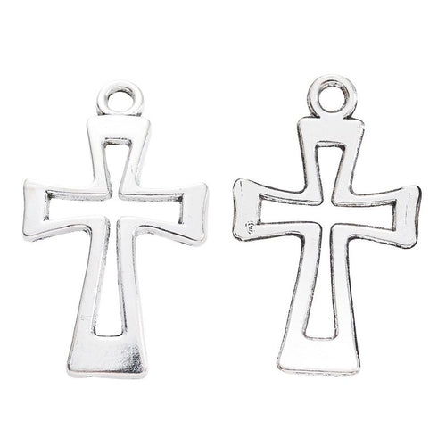 Front display of the open outline cross in its pictured metal finishes