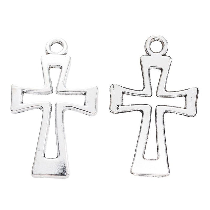 Open Outline Cross Metal Charm for Jewelry Making in Antique Silver