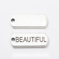 BEAUTIFUL Engraved Rectangular Tag Pendant Charm in Antique Silver view 1