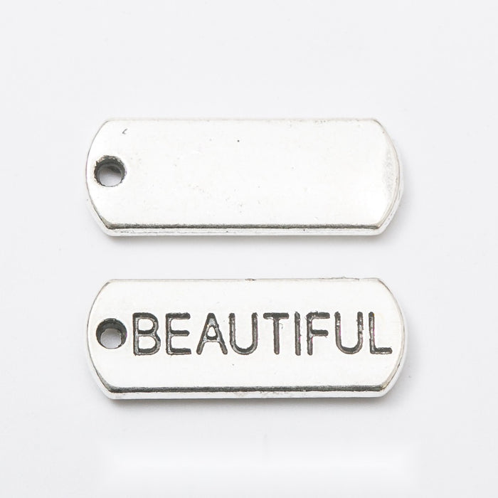 BEAUTIFUL Engraved Rectangular Tag Pendant Charm in Antique Silver