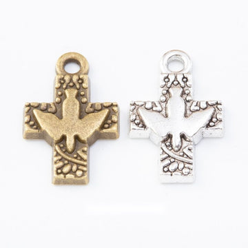 Dove Cross Metal Charm In 2 Finish Options for Jewelry Making
