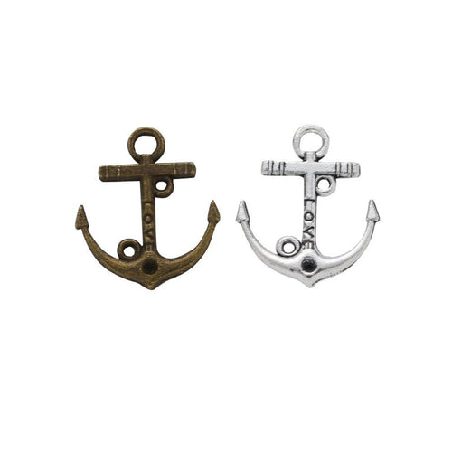 Grouped front view of nautical anchor charms in the available finishes