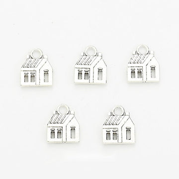 Small Storefront House Metal Charm in Antique Silver