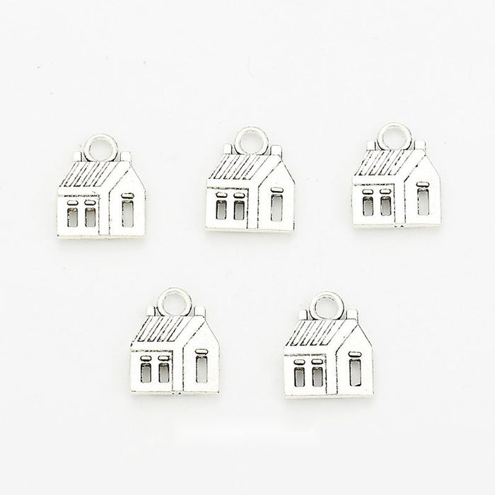 Small Storefront House Metal Charm in Antique Silver