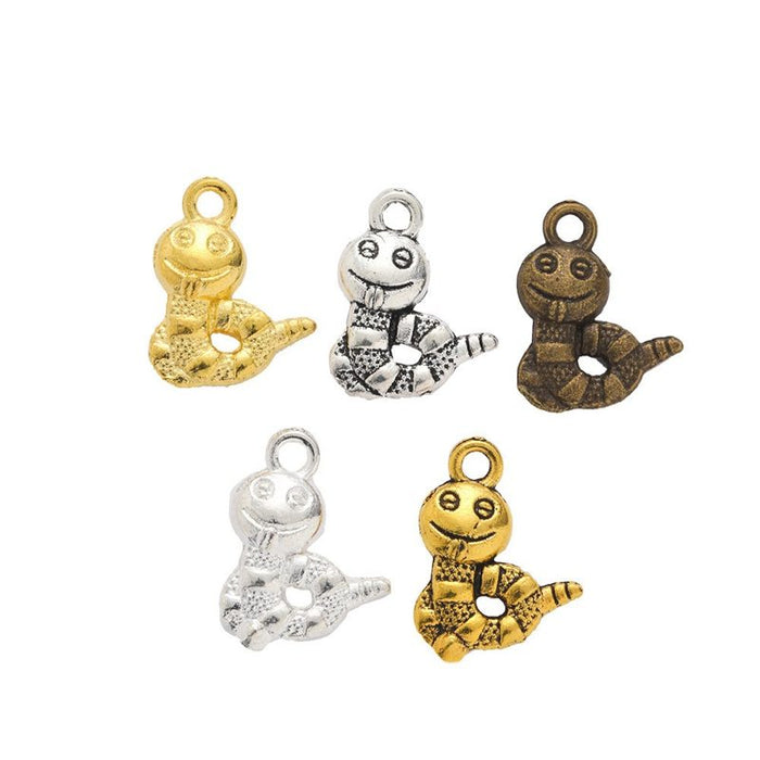 Seated Cartoon Snake Metal Charms in Five Metal Finishes
