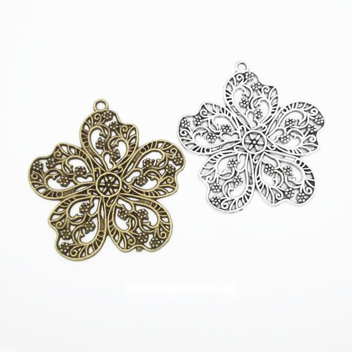 Ornate Five Petal Flower Pendant Alloy Jewelry Making Component in 2 Finish Options