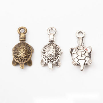 Patterned Turtle Metal Charm Pendant in Three Finishes