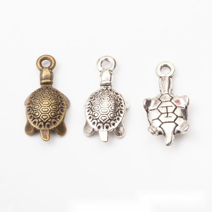 Patterned Turtle Metal Charm Pendant in Three Finishes