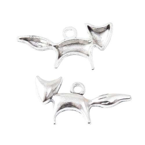 Slender leaping fox silhouette with a curled tail shown in the available finishes