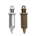 Vintage Syringe-Shaped Metal Charm in Two Antique Finishes view 1