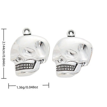 Grinning Skull Head Metal Charm in Textured Metal for Jewelry Making