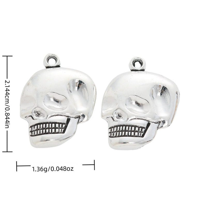 Grinning Skull Head Metal Charm in Textured Metal for Jewelry Making
