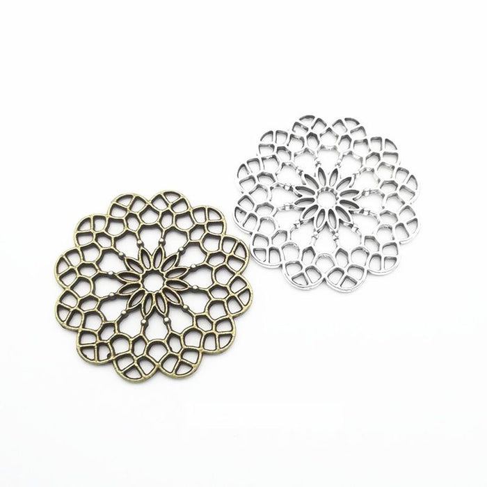 Round Filigree Flower Connector in 2 Metal Finishes for Jewelry Making