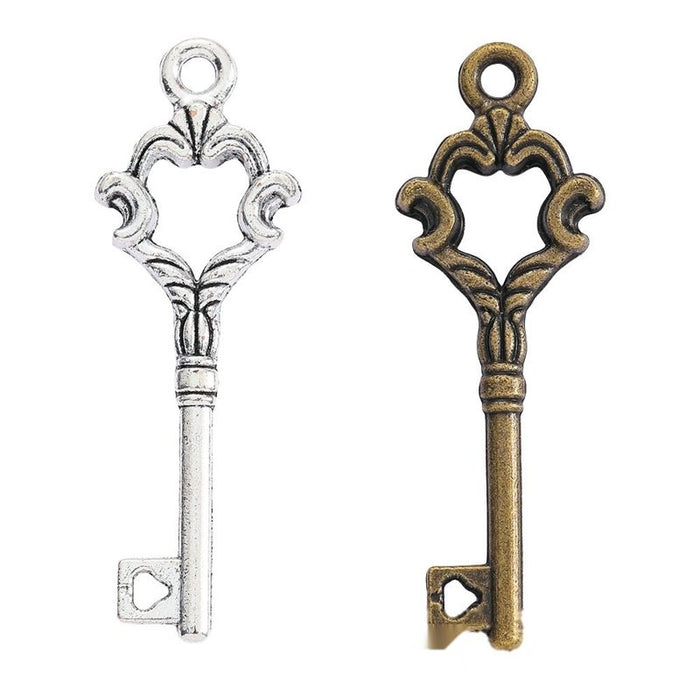 Crown Bow Skeleton Key Metal Charm for Jewelry Making in Antique Bronze and Antique Silver