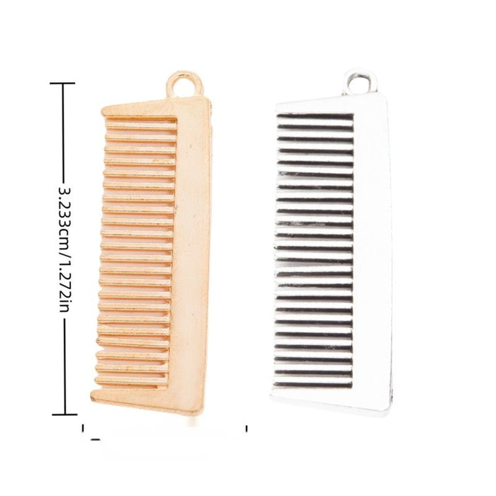 Rectangular Comb Metal Charms in Pale Gold and Silver