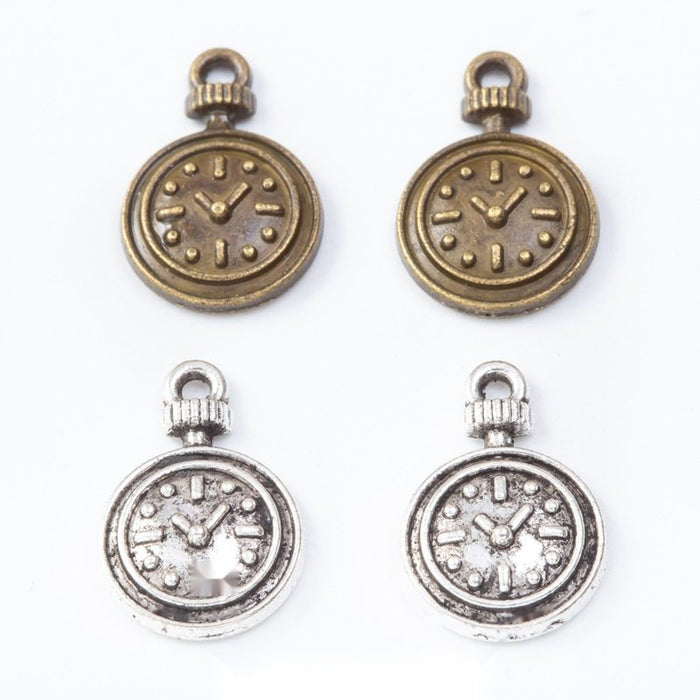 Round Clock Face Metal Charm Pendants in 2 Finishes