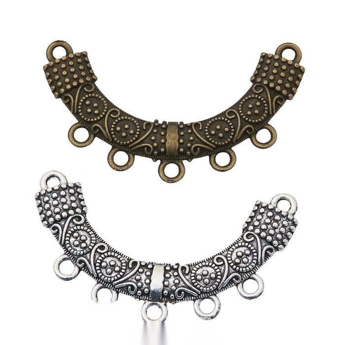 Five Loop Curved Bar Connector In 2 Metal Finishes For Jewelry Making