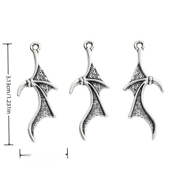 Long Bat Wing Metal Charms in Antique Silver Finish