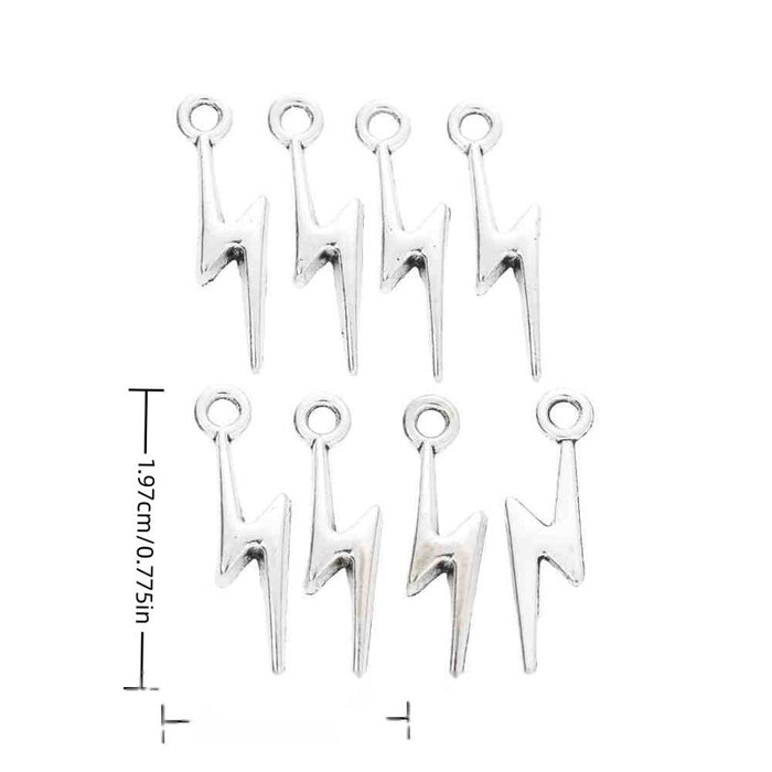 Antique Silver Slim Lightning Bolt Metal Pendant Charm