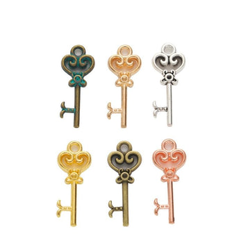 Ornate Key-Shaped Metal Charm Pendants in 6 Finishes