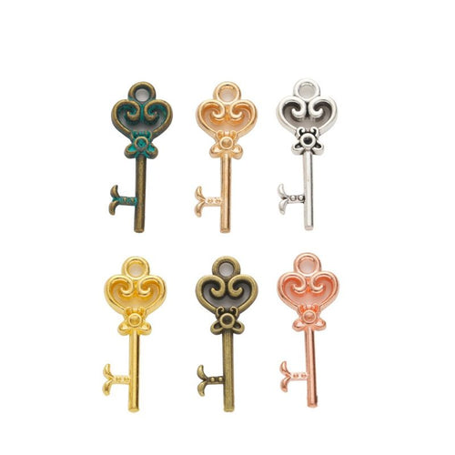 Ornate Key-Shaped Metal Charm Pendants shown in a grouped front view on a plain background