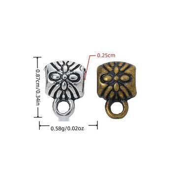 Floral Square Tube Bail Bead in Textured Metal for Jewelry Making