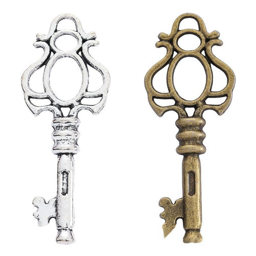 Front display of the ornate crown bow key in its pictured metal finishes