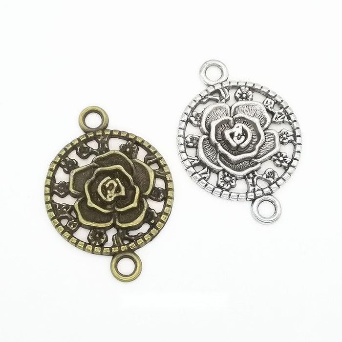 Rose Medallion Connector Alloy Jewelry Making Component in 2 Finish Options