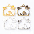 Bird In Floral Frame Metal Charm In 4 Finish Options view 1
