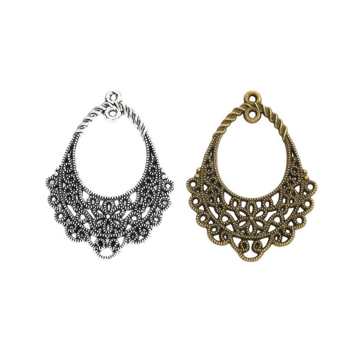 Floral Filigree Teardrop Chandelier Connector in Two Finishes