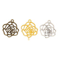 Openwork Rose Blossom Metal Charm Pendant Jewelry Making Component view 1