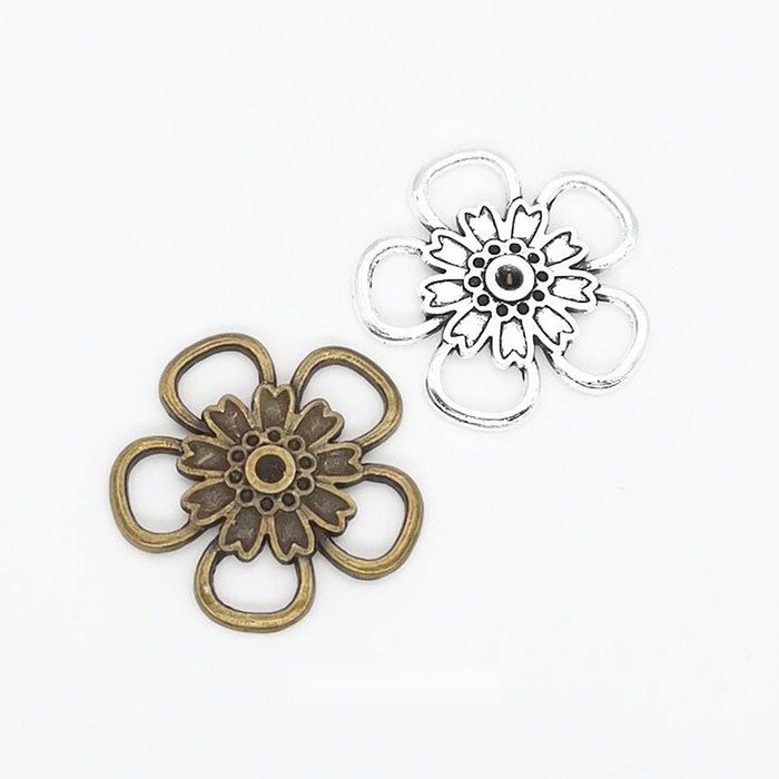 Open Five Petal Flower Connector in Two Antique Finishes