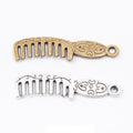 Floral Handle Comb Charm In 2 Metal Finishes For Jewelry Making view 1