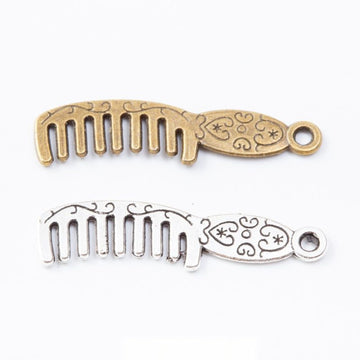 Floral Handle Comb Charm In 2 Metal Finishes For Jewelry Making