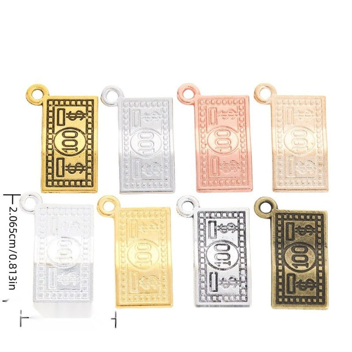 Embossed Banknote Metal Charms in Eight Finish Options