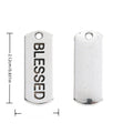 BLESSED Engraved Rectangular Tag Pendant Charm in Antique Silver view 1