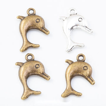 Antique Bronze and Silver Jumping Dolphin Charms for Crafts