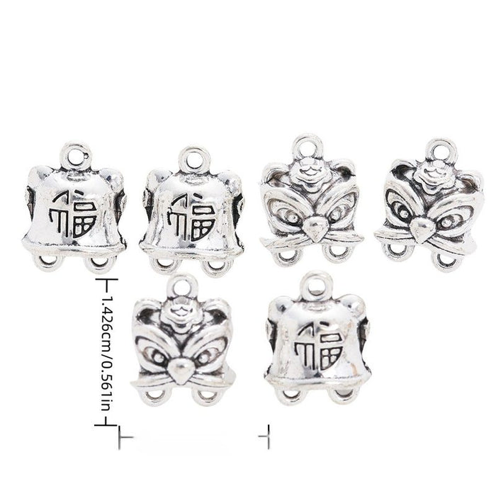 Fu Character Tiger Hat Connector Charm in Textured Metal for Jewelry Making