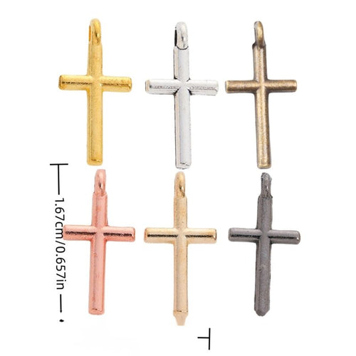 Slim Cross-Shaped Metal Charm Pendants shown in a grouped front view on a plain background