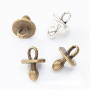 Baby Pacifier Metal Charms in 2 Pictured Finishes for Jewelry Making