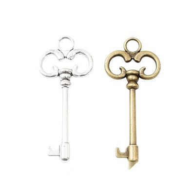 Finish comparison of 花形头骨架钥匙 charm on a white background