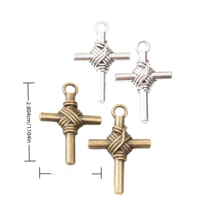 Wrapped Knot Cross Charms in Bronze and Antique Silver