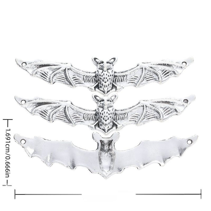 Antique Silver Wide Bat Skeleton Metal Pendant Charm